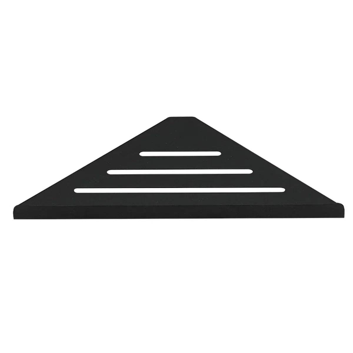 Étagère d'angle en inox finition noire avec 3 fentes d'écoulement, sur fond blanc