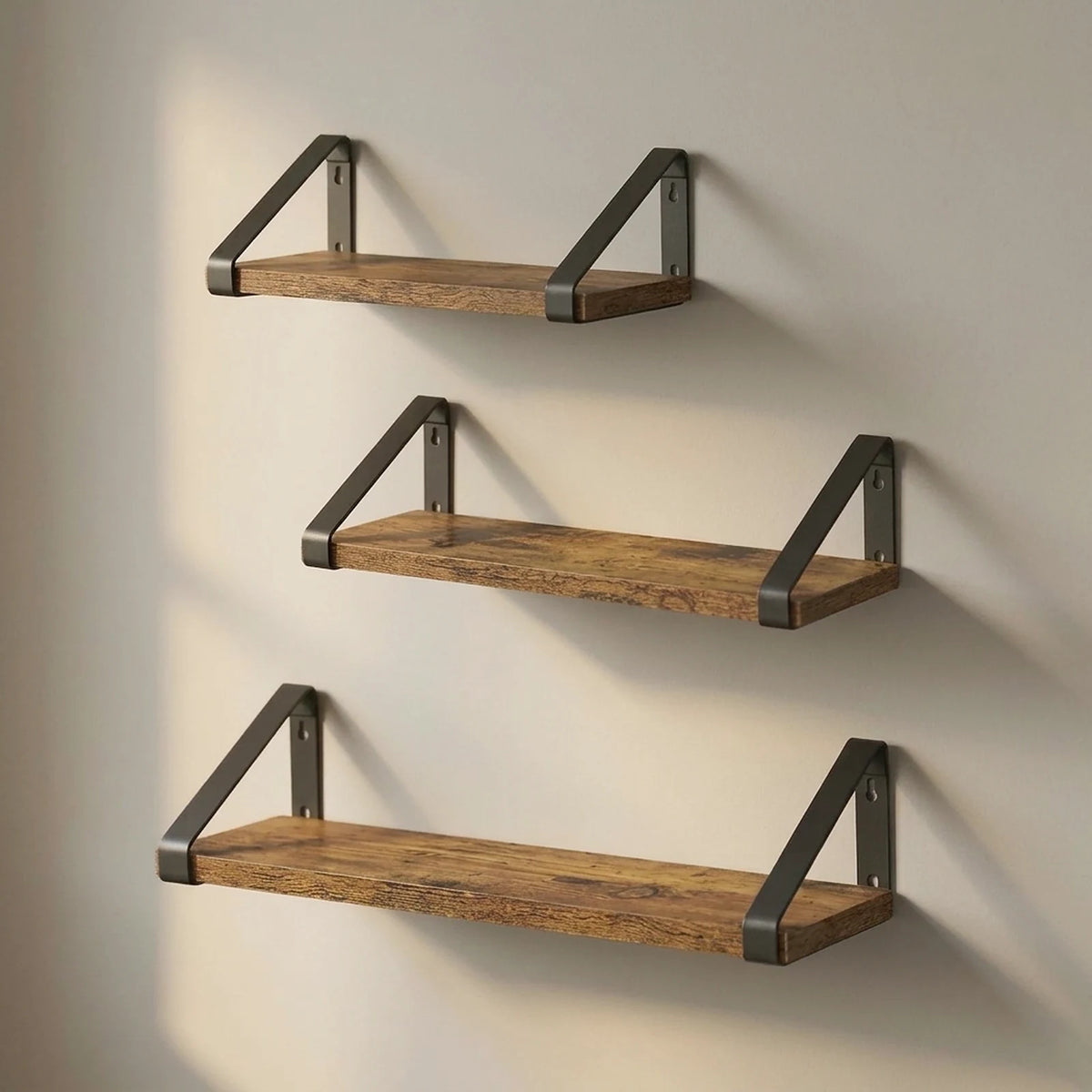 Lot de 3 étagères murales flottantes VASAGLE, bois effet vintage et supports en acier noir mat